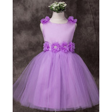 Handmade Pretty Ball Gown Short Satin Applique Little Girls Party Dress