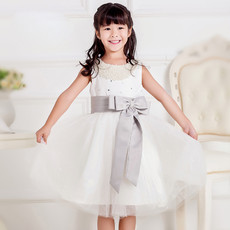 Little Girl Ball Gown Short Beading Flower Girl Princess Dress with Bow Sashes