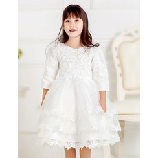 Kids Princess Lovely Layered Skirt Organza Flower Girl Princess Dress with Sleeves