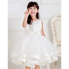 Custom Handmade Ball Gown Knee Length Organza Flower Girl Princess Dress