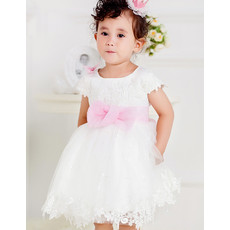 Infant Baby Girl Ball Gown Short Tulle Flower Girl Princess Dress with Sashes