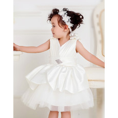 Lovely Ball Gown V-Neck Satin Tulle Pleated Flower Girl Princess Dress