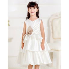 Pretty Ball Gown Knee Length Satin Flower Girl Princess Dress