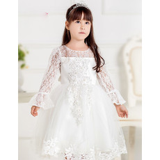 Pretty Ball Gown Short Flower Girl Princess Dress with Lace Sleeves