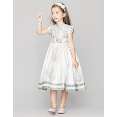 Kids Cute Cap Sleeves Knee Length A-Line Satin Flower Girl Princess Dress