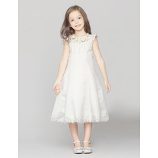 Kids Cute A-Line Sleeveless Knee Length Satin Easter Little Girls Dress