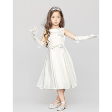 Kids Cute A-Line Bateau Neck Knee Length Satin First Communion Dress