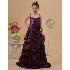 Kids Affordable Spaghetti Straps Floor Length Taffeta Junior Bridesmaid Dress