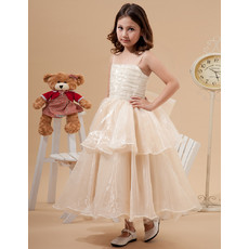 Affordable Beautiful Spaghetti Straps Tea Length Organza Little Girls Party Dress