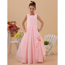 Beautiful A-Line Floor Length Chiffon Pink First Communion Dress