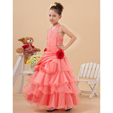 Affordable Pretty Halter Ankle Length Layered Skirt Little Girls Party Dress