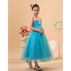 Adorable Sweetheart Tea Length Satin Tulle Little Girls Party Dress