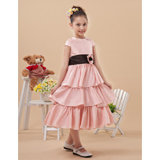 Pretty Cap Sleeves Tea Length Layered Skirt First Communion Dress