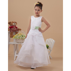 Affordable Pretty A-Line Sleeveless Long First Communion Dress with Belts