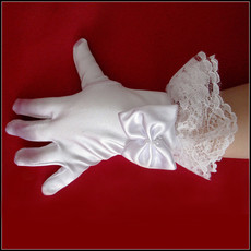 Short Wrist Elastic Satin Lace Flower Girl/ First Communion Gloves with Bow