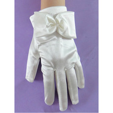 Short Wrist Elastic Satin Gloves with Bow for Girls