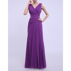 Women's Column V-Neck Floor Length Chiffon Bridesmaid Dress