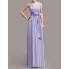 Romantic Elegant Column V-Neck Long Chiffon Bridesmaid Dress with Sashes