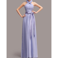 Romantic Halter Floor Length Chiffon Bridesmaid Dress with Sashes