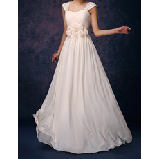 Beautiful Modest Straps Floor Length Chiffon Bridesmaid Dress with Flowers
