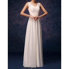 Modest Column V-Neck Floor Length Lace Chiffon Bridesmaid Dress