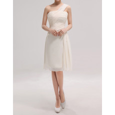 Discount One Shoulder Sleeveless Knee Length White Chiffon Bridesmaid Dress