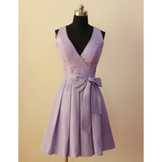 Custom A-Line V-Neck Sleeveless Short Satin Bridesmaid Dress