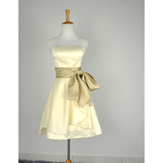 Custom Cheap Strapless Short Satin Bridesmaid Dress with Sashes