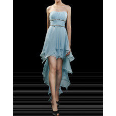 Designer Strapless High-Low Asymmetric Chiffon Cocktail Dress