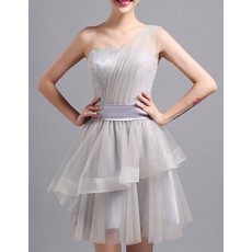 Beautiful One Shoulder Sleeveless Short Satin Tulle Cocktail Dress