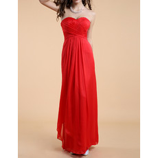 Simple Classy Column Sweetheart Long Red Chiffon Evening Dress