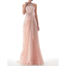 Beautiful Sheath Round Neck Long Chiffon Lace Formal Evening Dress