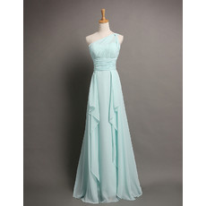 Custom Classic A-Line One Shoulder Floor Length Chiffon Evening Dress