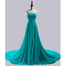 Custom Designer Elegant Strapless Sleeveless Chapel Train Chiffon Evening Dress