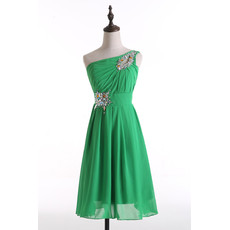 Cheap Classy A-Line One Shoulder Knee Length Green Chiffon Formal Homecoming Dress