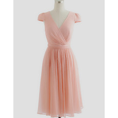 Simple V-Neck Short Chiffon Homecoming Dress with Cap Sleeves