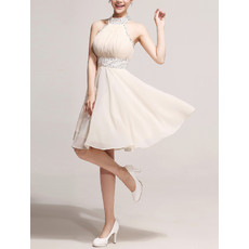 Girls Elegant A-Line Halter Knee Length Chiffon Homecoming Dress