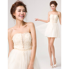 A-Line Strapless Mini Chiffon Beading Homecoming Dress