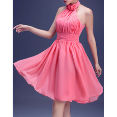 Inexpensive Designer A-Line Halter Short Chiffon Pleated Homecoming Dress