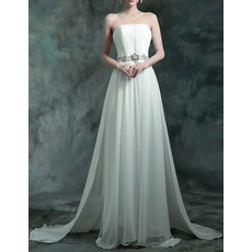 Charming Strapless Sleeveless Sweep Train Chiffon Wedding Dress