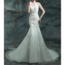 Elegant Mermaid Sleeveless Chapel Train Satin Tulle Wedding Dress