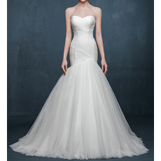 Stunning Mermaid Sweetheart Sleeveless Sweep Train Tulle Wedding Dress