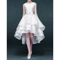 Modern Sexy A-Line High-Low Asymmetric Open Back Short Satin Wedding Dress