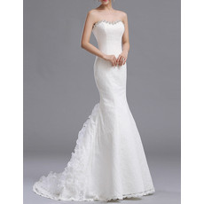 Inexpensive Charming Mermaid Sweetheart Floor Length Lace Wedding Dress