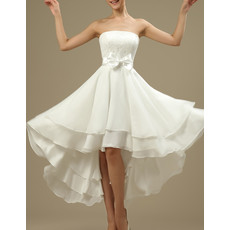 Modern Romantic Strapless High-Low Short Chiffon Reception Wedding Dress