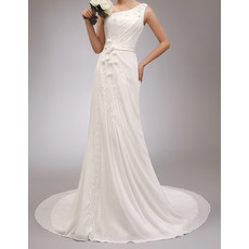 Beautiful Elegant One Shoulder Court Train Chiffon Wedding Dress