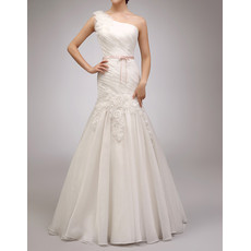 Amazing Discount Trumpet One Shoulder Floor Length Organza Wedding Dress
