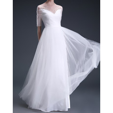Cheap Classic Sweetheart Floor Length Organza Wedding Dress with Sleeves