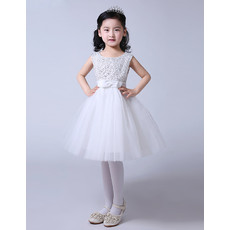 Discount Cute A-Line Knee Length Satin Organza Beaded Flower Girl Dress
