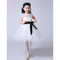 Affordable Pretty Ball Gown Knee Length Tulle Flower Girl Dress with Sashes